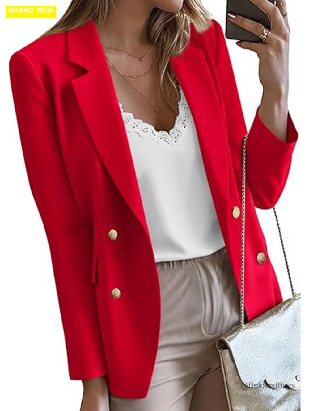 Double Breasted Open Front Work Suit Jacket with Pockets